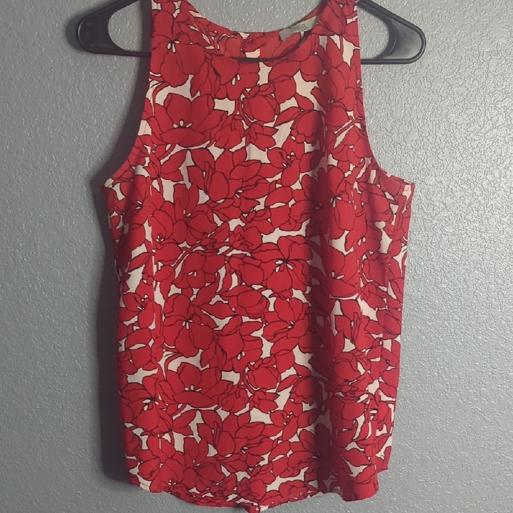 Dalia Red and White Sleeveless Tank Blouse